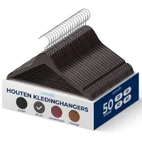 SereneLife Kleerhanger - Houten Hangers - Antislip Ruimtebesparende Kledinghangers - met 360° Draaibare Haak en Inkepingen - 50 Stuks - Duurzaam en Sterk voor Hemden, Truien, Hoodies, en Jurken
