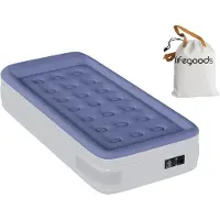 LifeGoods Luchtbed - 1 Persoons - met Ingebouwde Pomp - Incl. Draagtas en Reparatiekit - Wit/Blauw