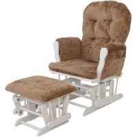 MCW Relaxfauteuil -C76, schommelstoel met hocker stof chenille (465g/m²) Oeko-Tex ~ lichtbruin, frame wit
