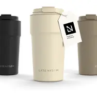 LARS NYSØM Bevægelse Thermos Coffee Mug-to-go 500ml - BPA-vrij met Isolatie - Lekvrije Roestvrijstalen Thermosbeker (Almond Beige)