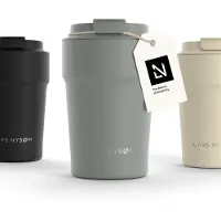 LARS NYSØM Bevægelse Thermos Coffee Mug-to-go 380ml - BPA-vrij met Isolatie - Lekvrije Roestvrijstalen Thermosbeker (Ash Gray)
