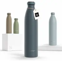 Lars Larsen Ren Roestvrijstalen drinkfles 1000ml - BPA-vrije geïsoleerde waterfles - voorSport, Fiets, Volwassene, Kids (Stone Blue)