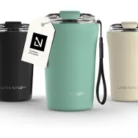 LARS NYSØM Rørelse Thermo Coffee Mug-to-go 380ml - BPA-vrij met Isolatie - Met Draagriem & Tritan Deksel (Aqua Turquoise)