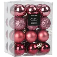 Christmas Decoration kerstballen - 32x - 5 cm - kunststof - roze - kerstversiering