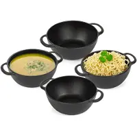 PlasticForte Soepkommen met hengsels - 4x - Campinglife - kunststof - D11 x H5 cm - 370 ml - zwart - stapelbaar - onbreekbaar