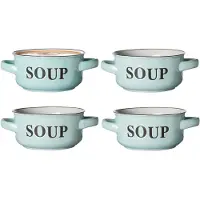 COSY&TRENDY Cosy & Trendy Soepkommen Classic - pastel blauw - 4x stuks - 14 x 7 cm - keramiek - soepkommetjes - 470 ml