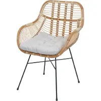 MCW Eetkamerstoel -P17, keukenstoel rieten stoel rotanstoel rotanstoel stoel, Kubu rotan metaal ~ bekleding crème