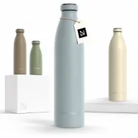 LARS NYSØM Ren Roestvrijstalen drinkfles 1000ml - BPA-vrije geïsoleerde waterfles - voorSport, Fiets, Volwassene, Kids (Sky Blue)