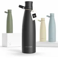 LARS NYSØM Nåde Roestvrijstalen drinkfles 1000ml - BPA-vrije geïsoleerde waterfles 1,00 Liter (Carbon Black)