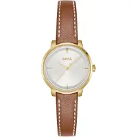 BOSS Horloge met zilverwitte wijzerplaat en leren polsband