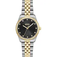 BOSS Horloge met zwarte wijzerplaat en tweekleurige polsband