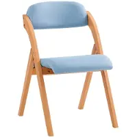 SoBuy Houten Klapstoel met Gestoffeerd Zitkussen, Bureaustoel, Eetkamerstoel, Natuur/Blauw, 47.5x77x59 cm, FST92-BL - voor eetkamer, balkon of kantoor