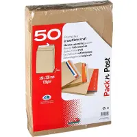 GPV akte-envelop met zijvouw en blokbodem 26, 28 x 37,5 x 3 cm, zonder venster, zelfklevend, bruin,