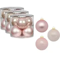 Inge-glas 18x stuks glazen kerstballen 10 cm parel roze glans en mat - Kerstboomversiering donkergroen