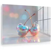 MuchoWow Glasschilderij 90x60 cm - Schilderij acrylglas - Kersen - Glanzend - Regenboogkleur - Foto op glas - Muurdecoratie woonkamer - Wanddecoratie slaapkamer - Schilderijen