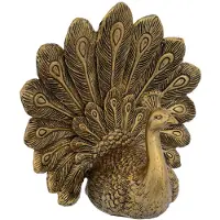 Home Deco Factory Atmosphera Home decoratie dieren/vogels beeldje Pauw - goud kleurig - 25 x 27 cm