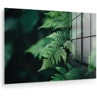 MuchoWow Glasschilderij 120x80 cm - Schilderij acrylglas - Varenblad - Groen - Structuur - Wazig - Foto op glas - Muurdecoratie woonkamer - Wanddecoratie slaapkamer - Schilderijen