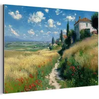 MuchoWow Aluminium schilderij 30x20 cm - Wanddecoratie metaal - Zandpad - Huis - Bomen - Grasveld - Metalen muurdecoratie woonkamer - Decoratie industrieel - Foto op dibond - Industriële accessoires slaapkamer