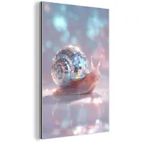 MuchoWow Aluminium schilderij 20x30 cm - Wanddecoratie metaal - Slak - Disco - Mozaïek - Blauw - Metalen muurdecoratie woonkamer - Decoratie industrieel - Foto op dibond - Industriële accessoires slaapkamer