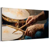 MuchoWow Aluminium schilderij 80x40 cm - Wanddecoratie metaal - Drumstokken - Olieverf - Man - Metalen muurdecoratie woonkamer - Decoratie industrieel - Foto op dibond - Industriële accessoires slaapkamer