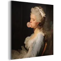 MuchoWow Aluminium schilderij 20x20 cm - Wanddecoratie metaal - Vrouw - Barokjurk - Kauwgom - Metalen muurdecoratie woonkamer - Decoratie industrieel - Foto op dibond - Industriële accessoires slaapkamer