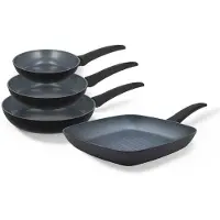 BE Living Pannenset 4-delig - Ø 20, 24 & 28 cm Koekenpan + Ø 28 cm grillpan - Koekenpannenset - Grill - Keramisch - Inductie Pannen - PFAS Vrij Anti Aanbak - Delight Series