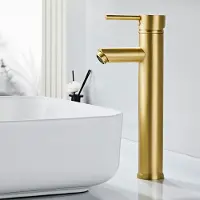Saniclear Brass verhoogde wastafelkraan geborsteld messing mat goud