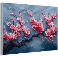 MuchoWow Aluminium schilderij 90x60 cm - Wanddecoratie metaal - Bloesem - Bloem - Roze - Tak - Metalen muurdecoratie woonkamer - Decoratie industrieel - Foto op dibond - Industriële accessoires slaapkamer
