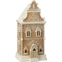 J-Line decoratie Peperkoek Huis - polyresin - beige/wit - LED lichtjes