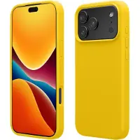 Kwmobile telefoonhoesje geschikt voor Apple iPhone 17 Pro - Hoesje met siliconen coating - Smartphone case in stralend geel
