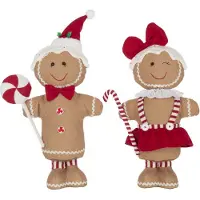 J-Line figuur Peperkoek Boy + Girl Candy - polyresin - beige/rood - large - 2 stuks