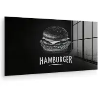 MuchoWow Glasschilderij 40x20 cm - Schilderij acrylglas - Hamburger - Krijttekst - Zwart - Wit - Foto op glas - Muurdecoratie woonkamer - Wanddecoratie slaapkamer - Schilderijen