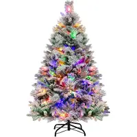 Costway Kunstkerstboom met verlichting, sneeuw en kegels, dennenboom van 136 cm met 8 lichtmodi, 472 PE-pvc-takken, kunstboom, Kerstmis voor thuis, kantoor, wit
