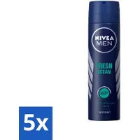 Nivea 5 x - Men - Deodorant - Spray - Fresh Ocean - 48 Uur Lang Werkend - 150 ml - MEN Deodorant Spray - Fris Geur - 48 Uur Bescherming - Oceaanextracten - Anti-transpirant
