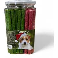 Boony Kerst kauwsnacks in cadeaupot - munchy sticks rood en groen - 450 gram