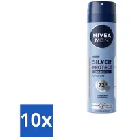 Nivea 10 x - Men - Deodorant - Spray - Silver Protect Polar Blue - 150 ml - Deodorant Spray - Zilverionen - 72 Uur Bescherming - Anti-transpirant - Zweetgeur