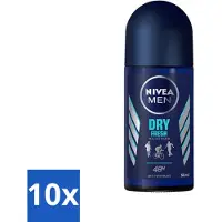 Nivea 10 x - Men - Deodorant - Roller - Dry Fresh - 48 Uur Lang Werkend - 50 ml - MEN Deodorant Roller - 48 Uur Bescherming - Anti-transpirant - Alcoholvrij - Frisheid