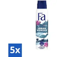 Fa Pflege 5 x - Deodorant Spray - Urban Wonder - Aardbei - 48 uur Bescherming - 150 ml - Deodorant Spray - Aardbei Geur - 48 Uur Bescherming - Huidvriendelijk - Geurveroorzakende Bacteriën