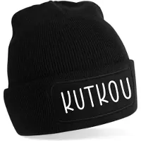Beechfield Beanie Kutkou- Uniseks Kleur zwart met patch- warme muts- 1 Maat. Ski muts- ski vakantie outfit