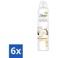 Dove 6 x - Deodorant - Coconut & Jasmine Flower - Tropisch en verzorgend - 250 ml - Deodorant Spray - Kokos En Jasmijn - Anti-transpirant Spray - Zachte Oksels - Geur Van Kokos En Jasmijn
