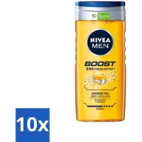 Nivea 10 x Men Boost Douchegel 250 ml - Douchegel - Cafeïne - Energieboost - Fris Effect - Verfrissend