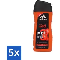 Adidas 5 x - 3-in-1 Douchegel - Team Force - Sinaasappel Extract - Stimulating - 250 ml - Douchegel - 3-in-1 - Energie - Frisheid - Sinaasappel