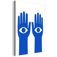MuchoWow Aluminium schilderij 120x160 cm - Wanddecoratie metaal - Handen - Twee - Ogen - Blauw - Metalen muurdecoratie woonkamer - Decoratie industrieel - Foto op dibond - Industriële accessoires slaapkamer