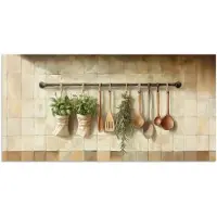 PosterMonkey Poster 80x40 cm - Hout - Keukengerei - Stilleven - Tegels - Posters - Kamer decoratie - Wanddecoratie woonkamer - Muurdecoratie slaapkamer