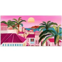 PosterMonkey Poster 120x60 cm - Stad - Roze - Palmbomen - Posters - Kamer decoratie - Wanddecoratie woonkamer - Muurdecoratie slaapkamer