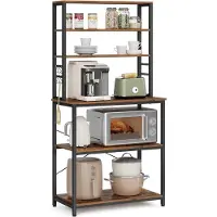Vasagle Keukenplank, staand rek met planken, met 6 haken en metalen frame, industrieel ontwerp, voor magnetron, kookgerei, 80 x 40 x 167 cm, vintage bruin-zwart
