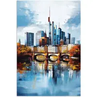 PosterMonkey Poster 40x60 cm - Bomen Frankfurt- Stad - Skyline - Brug - Posters - Kamer decoratie - Wanddecoratie woonkamer - Muurdecoratie slaapkamer