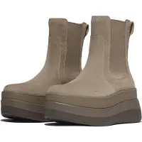 Original Brands Women F-Mode Stack Suede Chelsea Boots Taupe-Schoenmaat 42