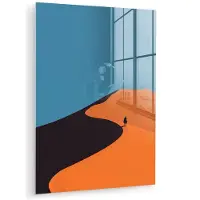 MuchoWow Glasschilderij 120x160 cm - Schilderij acrylglas - Feloranje duinen - Schaduw - Lege hemel - Foto op glas - Muurdecoratie woonkamer - Wanddecoratie slaapkamer - Schilderijen