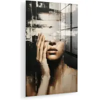 MuchoWow Glasschilderij 120x180 cm - Schilderij acrylglas - Hand - Gezicht - Strepen - Abstract - Foto op glas - Muurdecoratie woonkamer - Wanddecoratie slaapkamer - Schilderijen